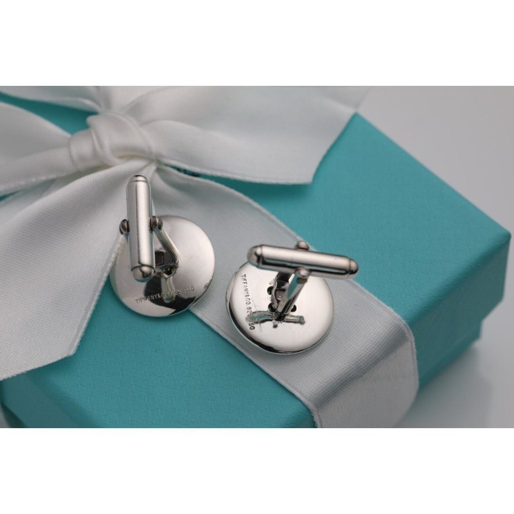 Authentic Tiffany & Co. Men's Cufflinks Button Motif in 925 Silver & 18k Gold - Picture 7 of 11